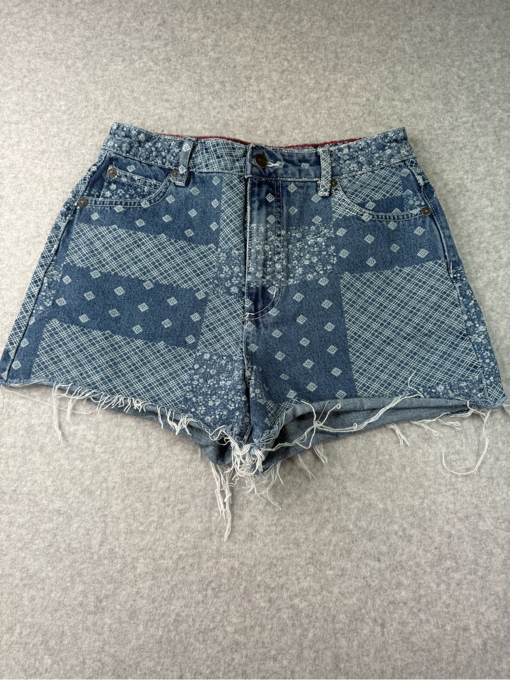RVCA Women's Patchwork Blue Denim Cutoff Shorts size 27